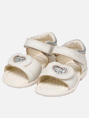 Geox Cream Toddler Sandals with Silver Heart Accents